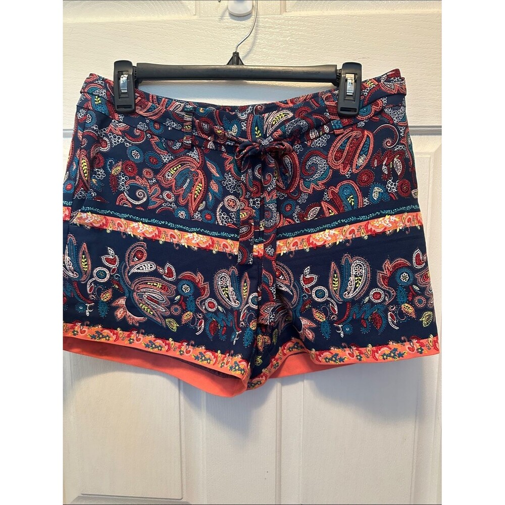 LOFT Navy Paisley Boho Print Shorts with Coral Trim 4” Inseam Size 4